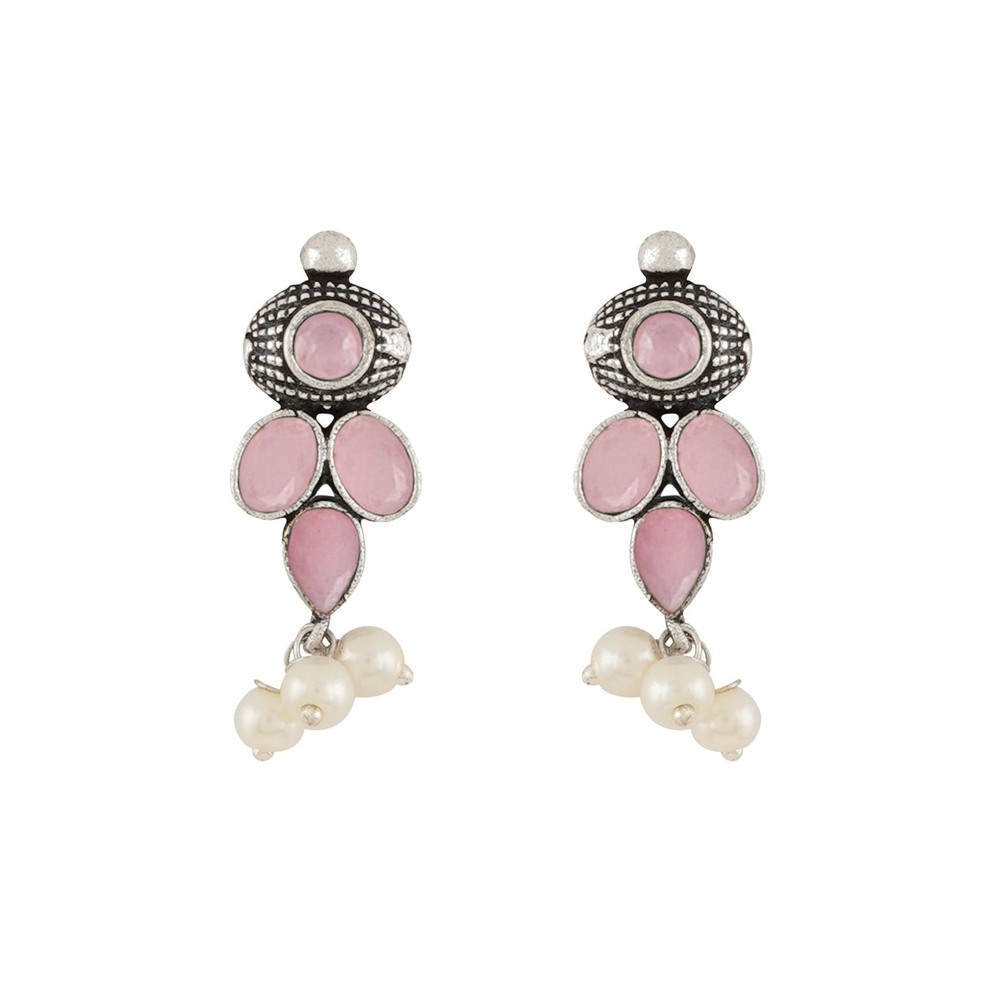 Nishan Silver Oxidised Pink Stone and Pearl Necklace Set