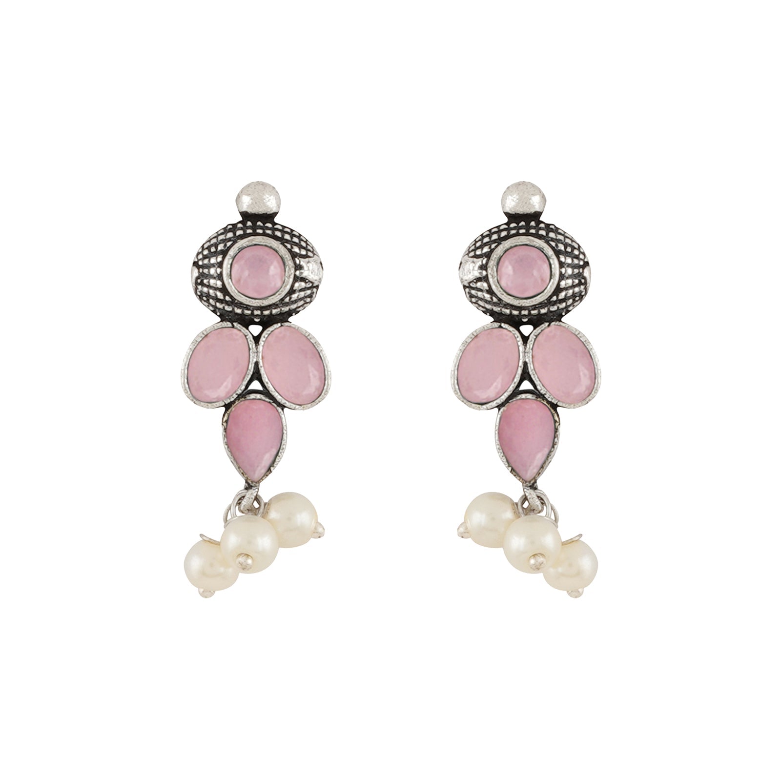 Nishan Silver Oxidised Pink Stone and Pearl Necklace Set