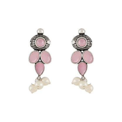 Nishan Silver Oxidised Pink Stone and Pearl Necklace Set