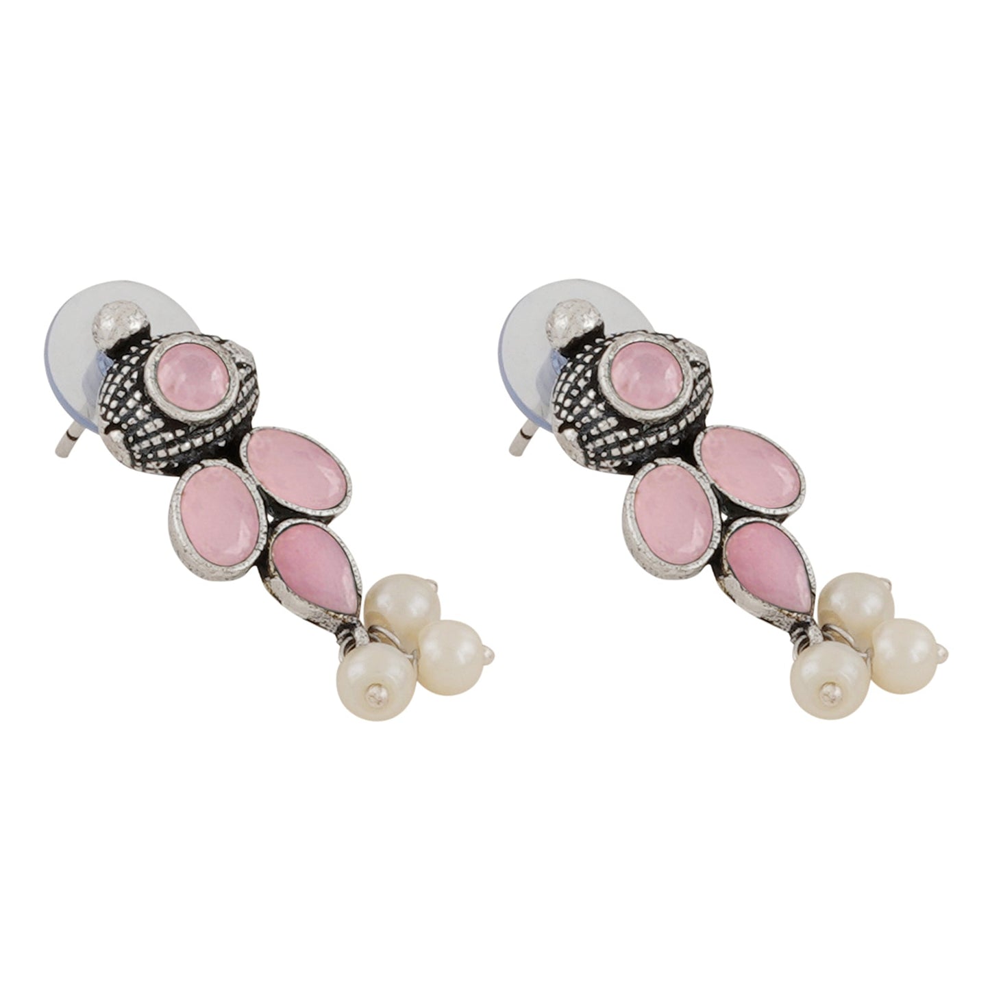 Nishan Silver Oxidised Pink Stone and Pearl Necklace Set