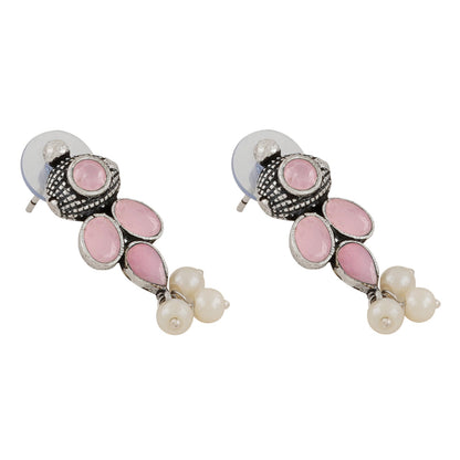 Nishan Silver Oxidised Pink Stone and Pearl Necklace Set