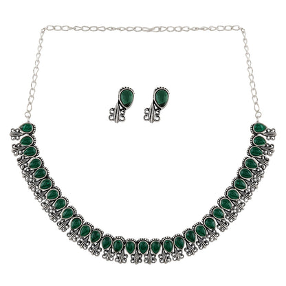 Teejh Silver Green Blossom Necklace Set