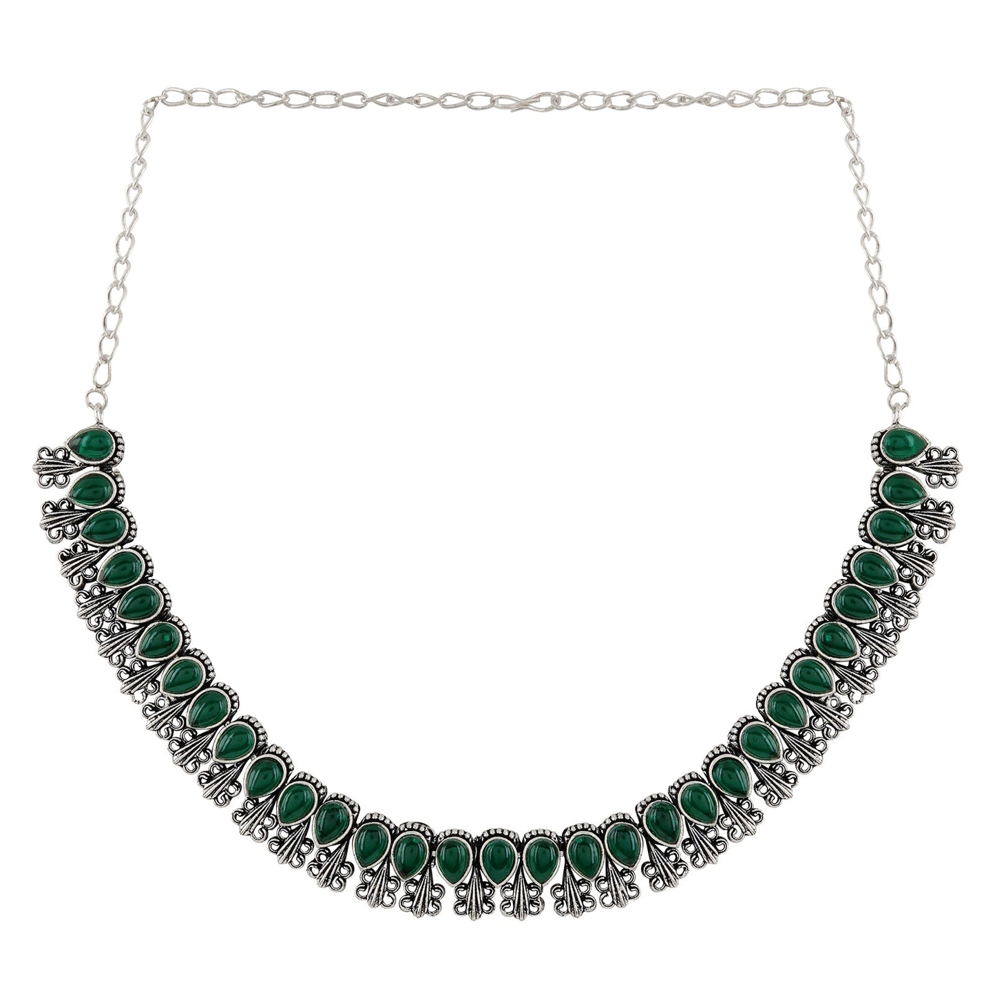 Teejh Silver Green Blossom Necklace Set