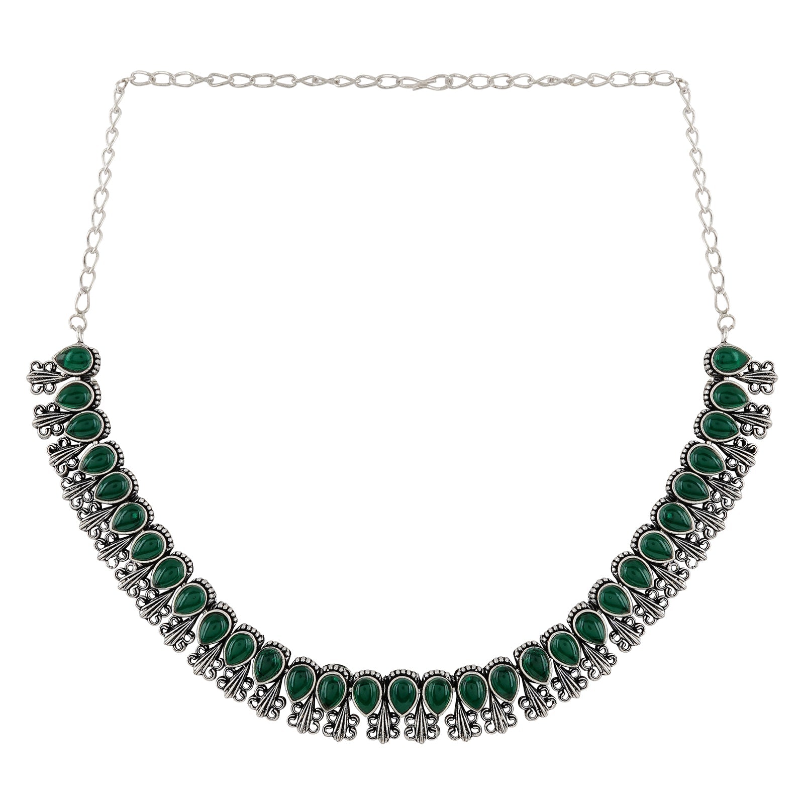 Teejh Silver Green Blossom Necklace Set