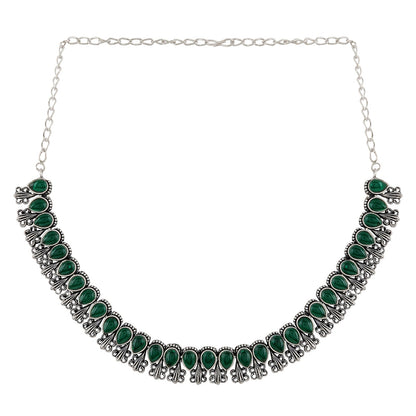Teejh Silver Green Blossom Necklace Set