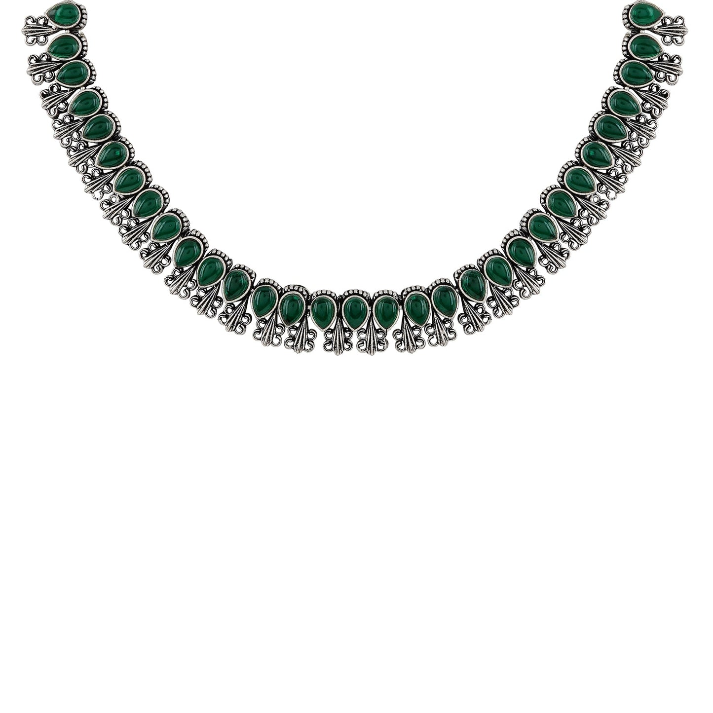 Teejh Silver Green Blossom Necklace Set