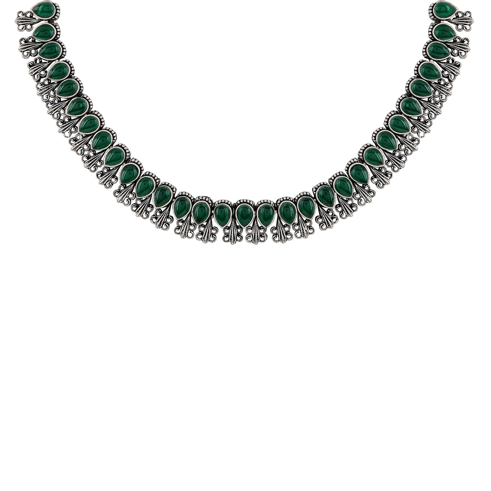 Teejh Silver Green Blossom Necklace Set