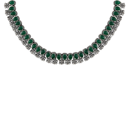 Teejh Silver Green Blossom Necklace Set