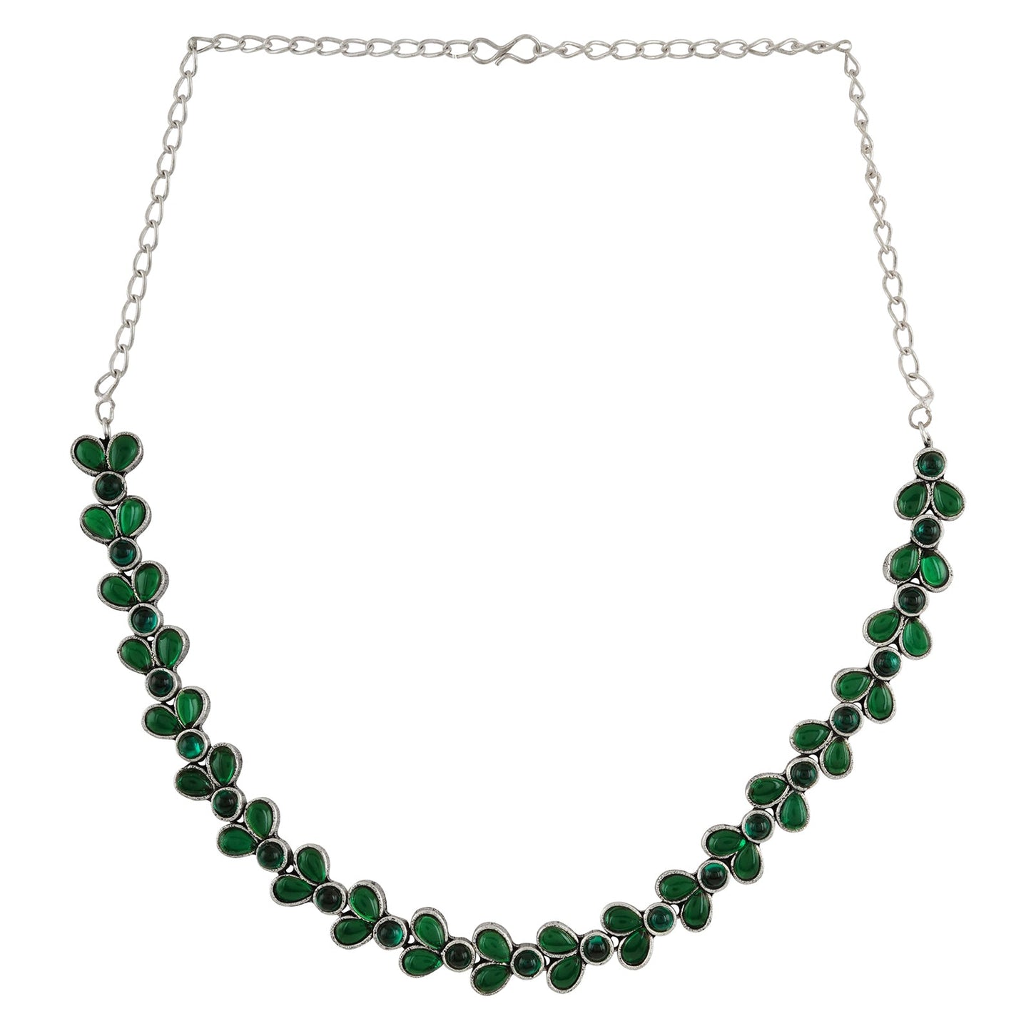Teejh Silver and Green Petal Fusion Necklace set
