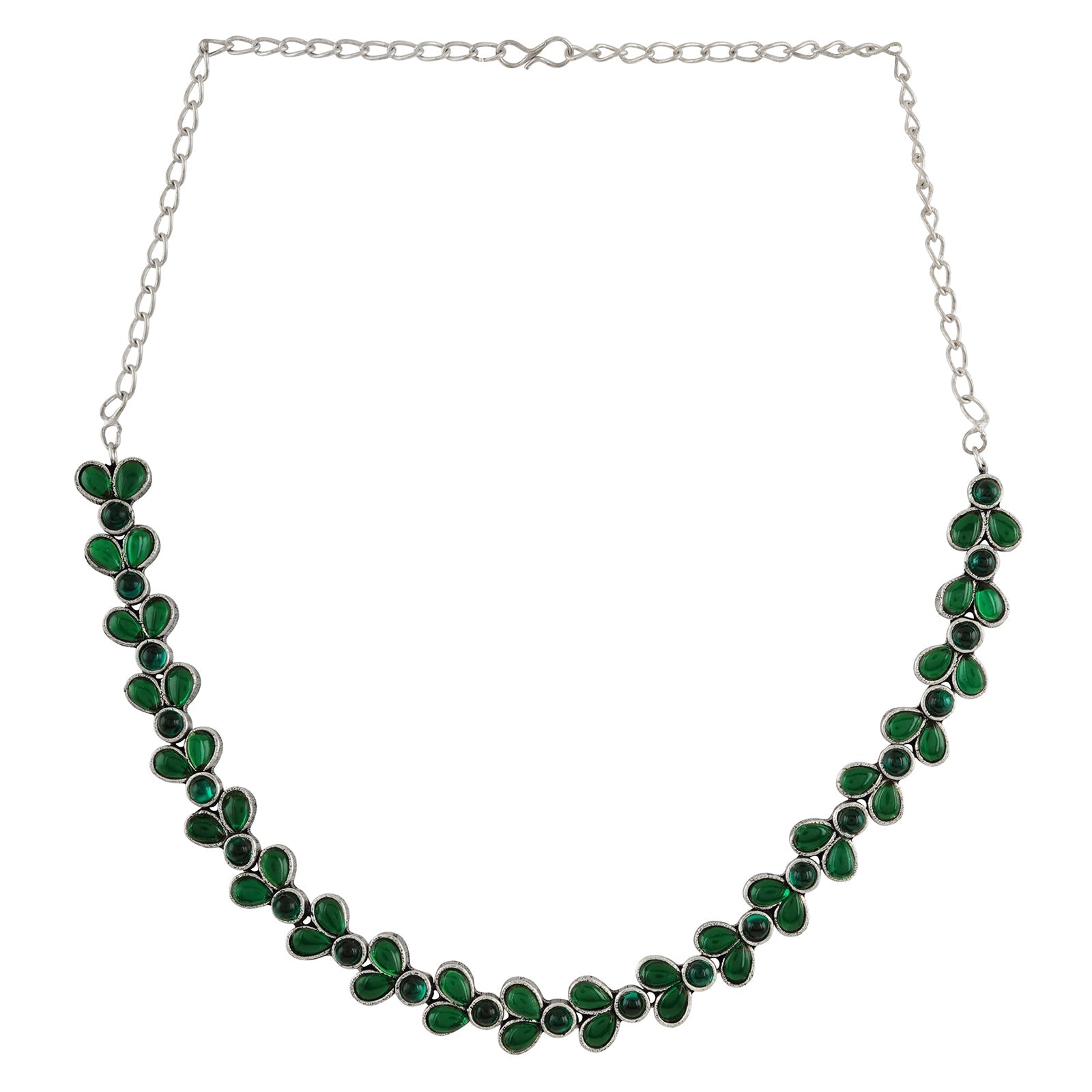 Teejh Silver and Green Petal Fusion Necklace set