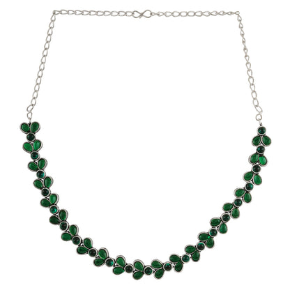 Teejh Silver and Green Petal Fusion Necklace set