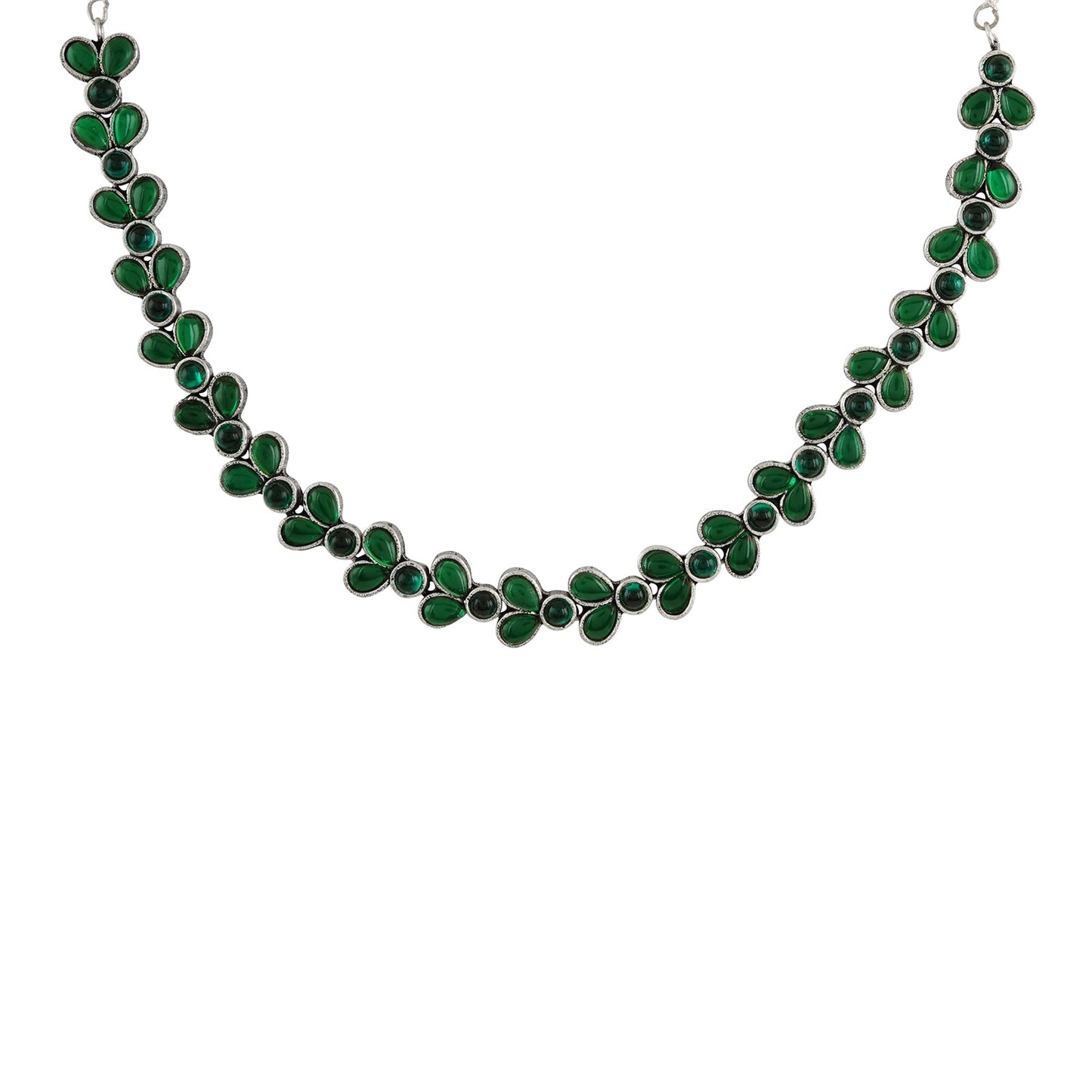 Teejh Silver and Green Petal Fusion Necklace set
