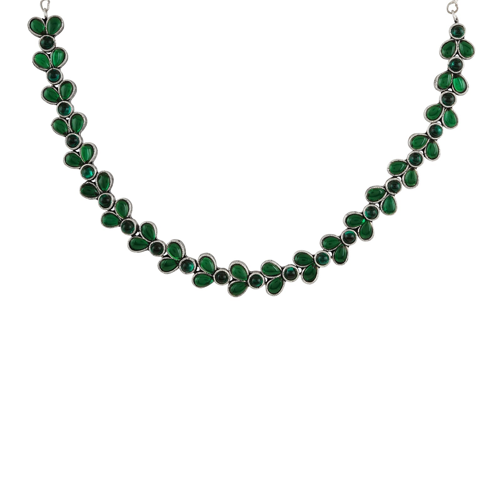Teejh Silver and Green Petal Fusion Necklace set