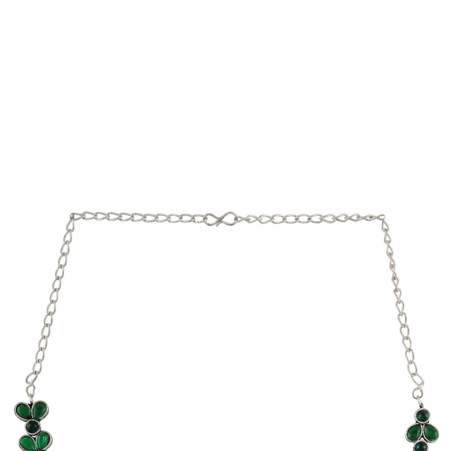 Teejh Silver and Green Petal Fusion Necklace set