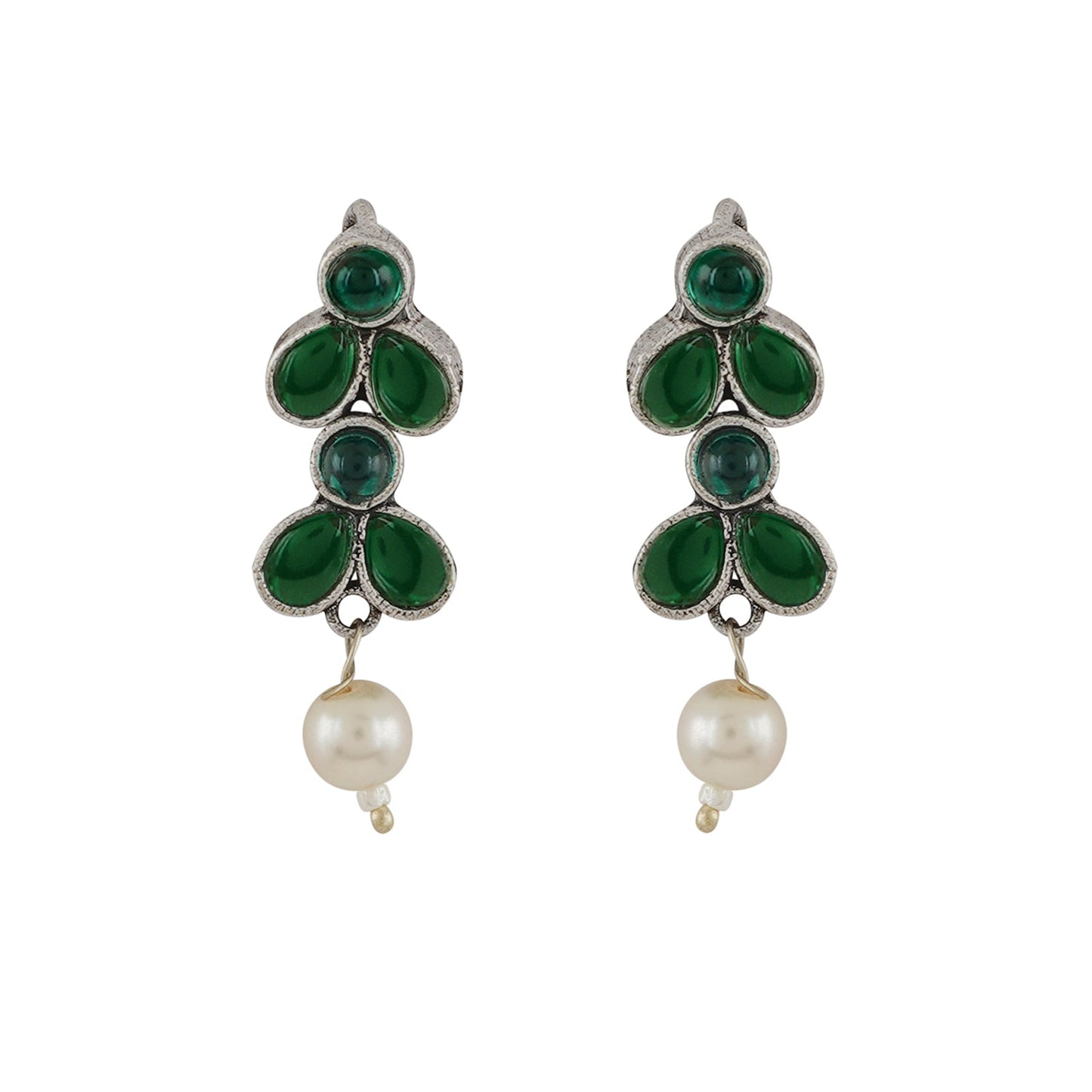 Teejh Silver and Green Petal Fusion Necklace set
