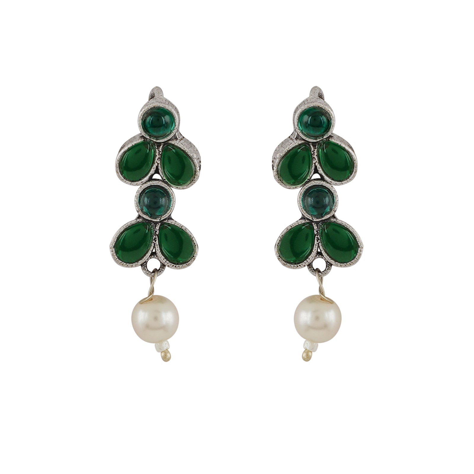 Teejh Silver and Green Petal Fusion Necklace set