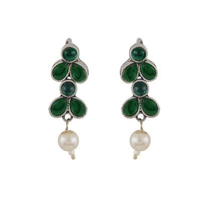 Teejh Silver and Green Petal Fusion Necklace set