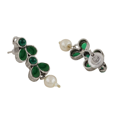Teejh Silver and Green Petal Fusion Necklace set