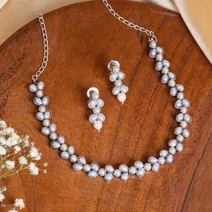 Chaand Silver Oxidised Pearl Necklace Set