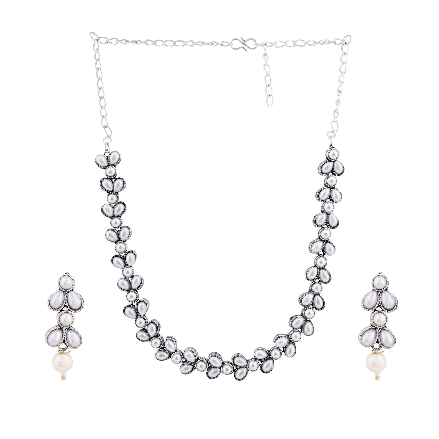 Chaand Silver Oxidised Pearl Necklace Set