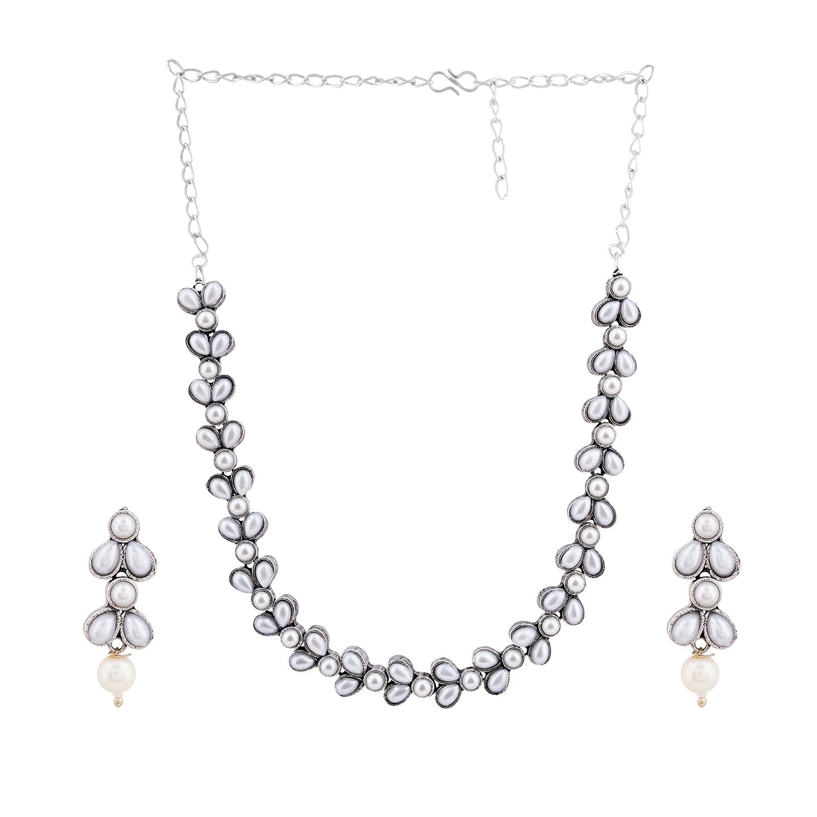 Chaand Silver Oxidised Pearl Necklace Set