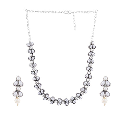 Chaand Silver Oxidised Pearl Necklace Set