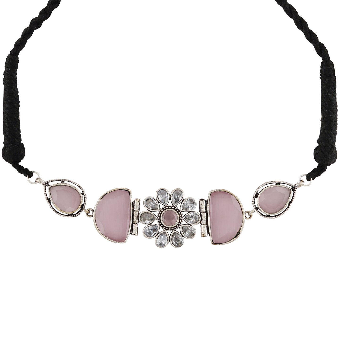 Teejh Silver and Pink Medow Necklace Set