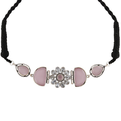 Teejh Silver and Pink Medow Necklace Set