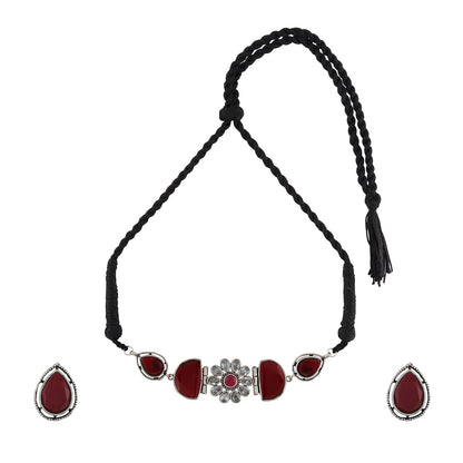 Teejh Silver and Red Medow Necklace Set