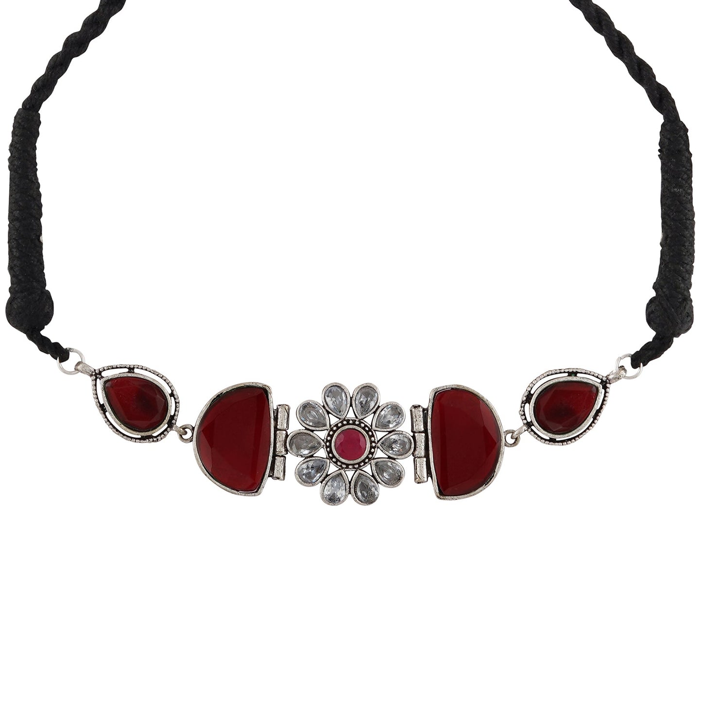 Teejh Silver and Red Medow Necklace Set