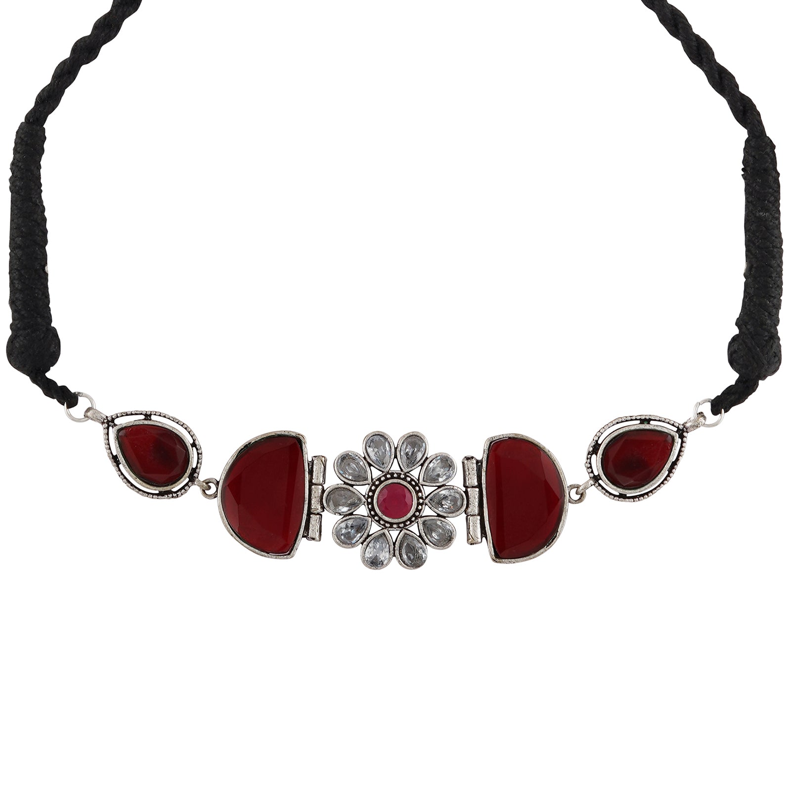 Teejh Silver and Red Medow Necklace Set