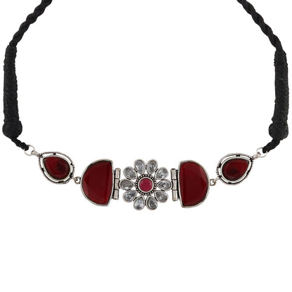 Teejh Silver and Red Medow Necklace Set