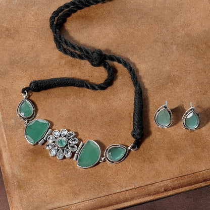 Teejh Silver and Sea Green Medow Necklace Set