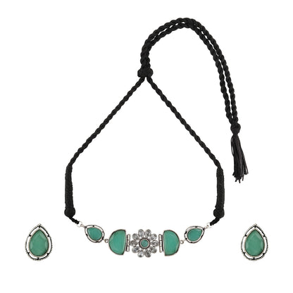 Teejh Silver and Sea Green Medow Necklace Set