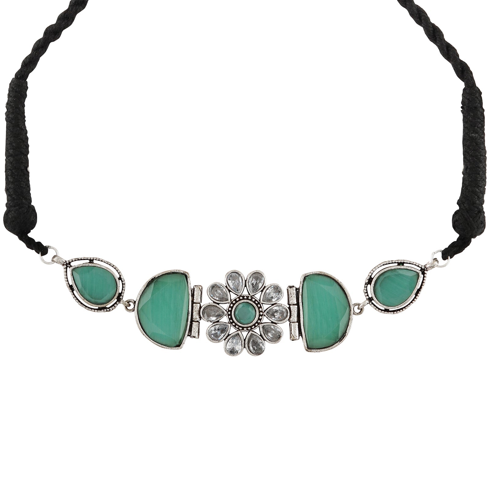 Teejh Silver and Sea Green Medow Necklace Set