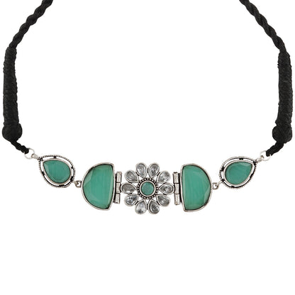 Teejh Silver and Sea Green Medow Necklace Set