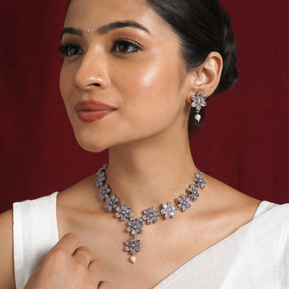 Teejh Silver Pink and Floral Motif Set