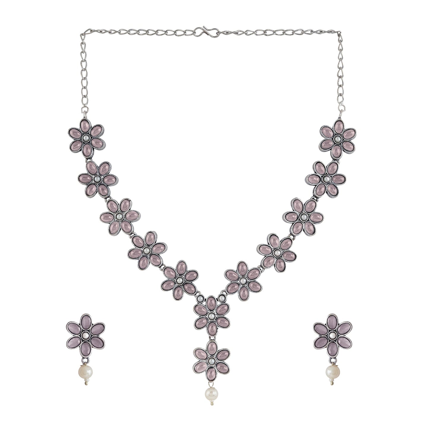Teejh Silver Pink and Floral Motif Set