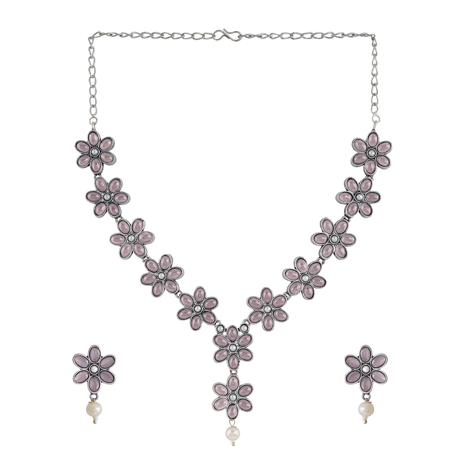 Teejh Silver Pink and Floral Motif Set