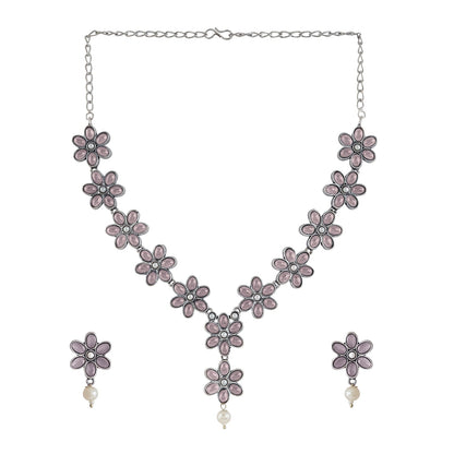 Teejh Silver Pink and Floral Motif Set