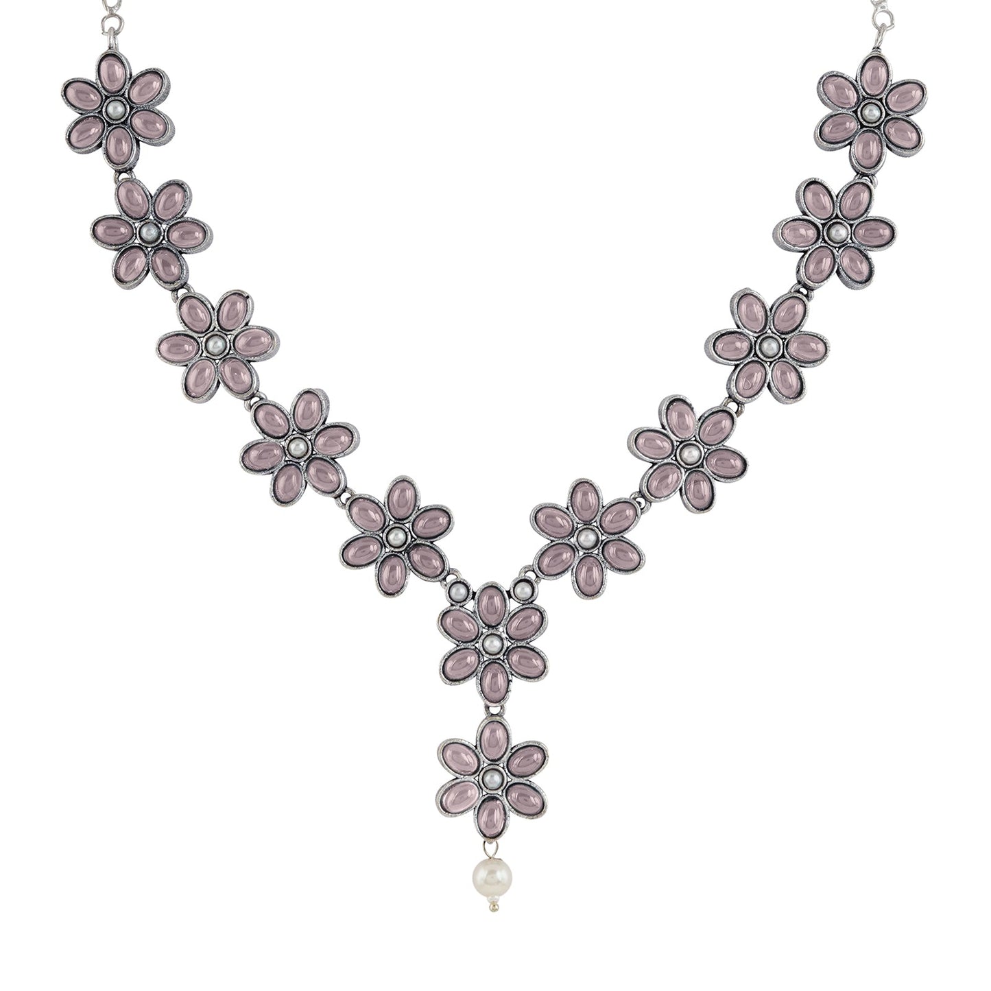 Teejh Silver Pink and Floral Motif Set