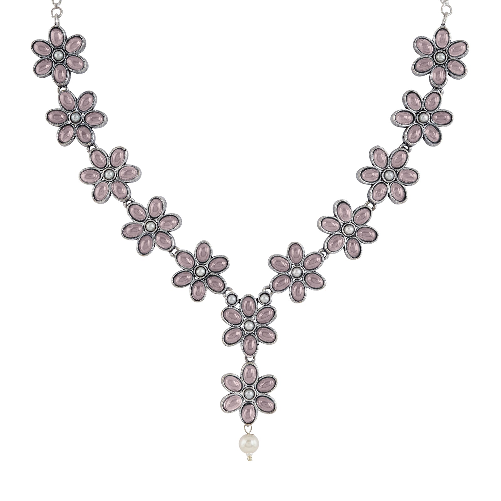 Teejh Silver Pink and Floral Motif Set
