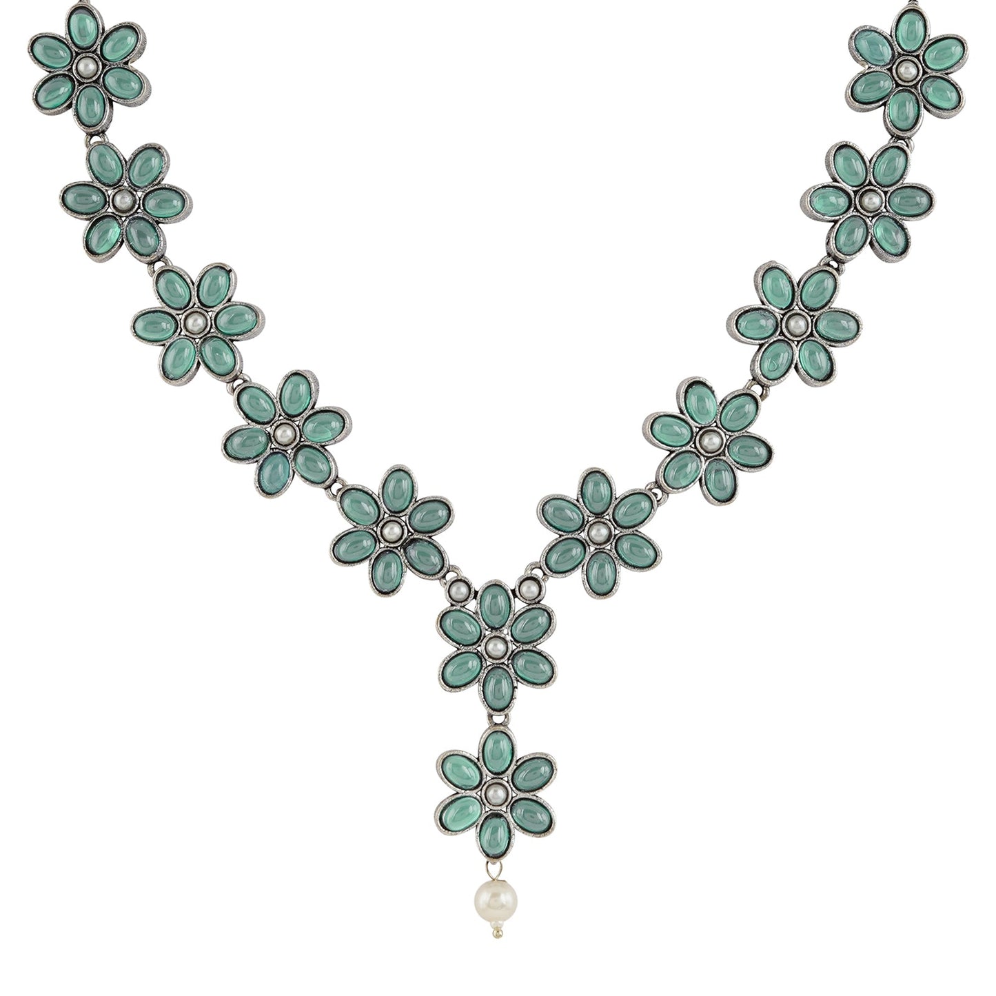 Teejh Silver Sea Green and Floral Motif Set