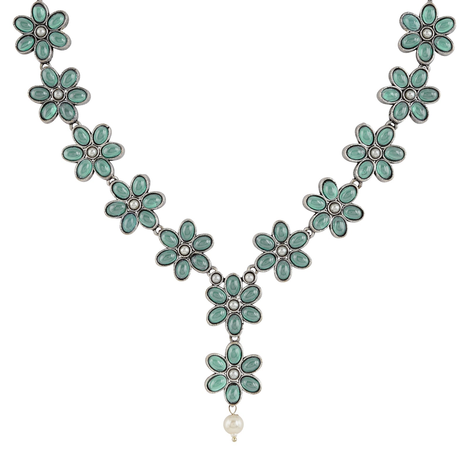 Teejh Silver Sea Green and Floral Motif Set