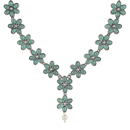 Teejh Silver Sea Green and Floral Motif Set