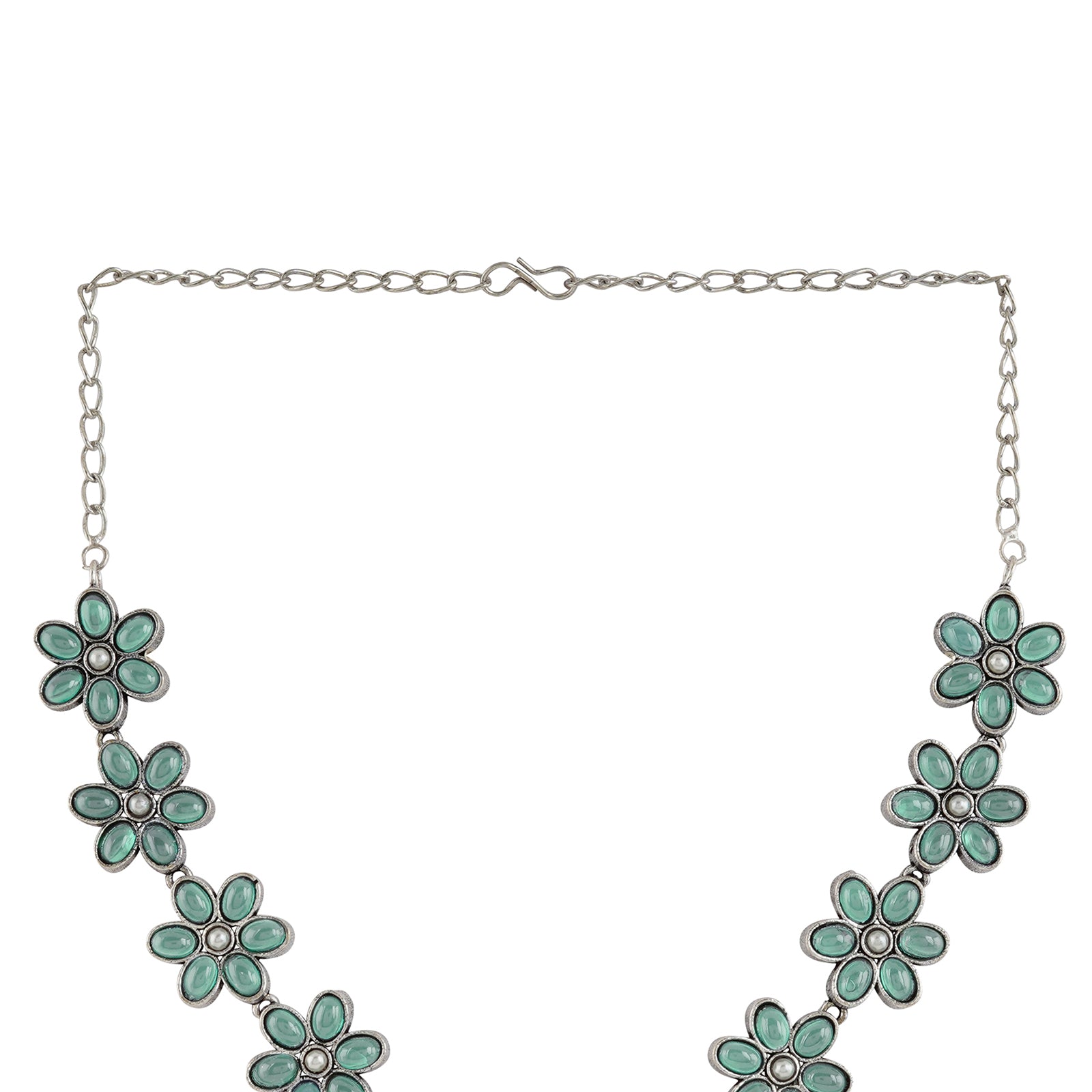 Teejh Silver Sea Green and Floral Motif Set