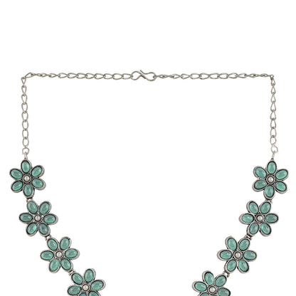 Teejh Silver Sea Green and Floral Motif Set