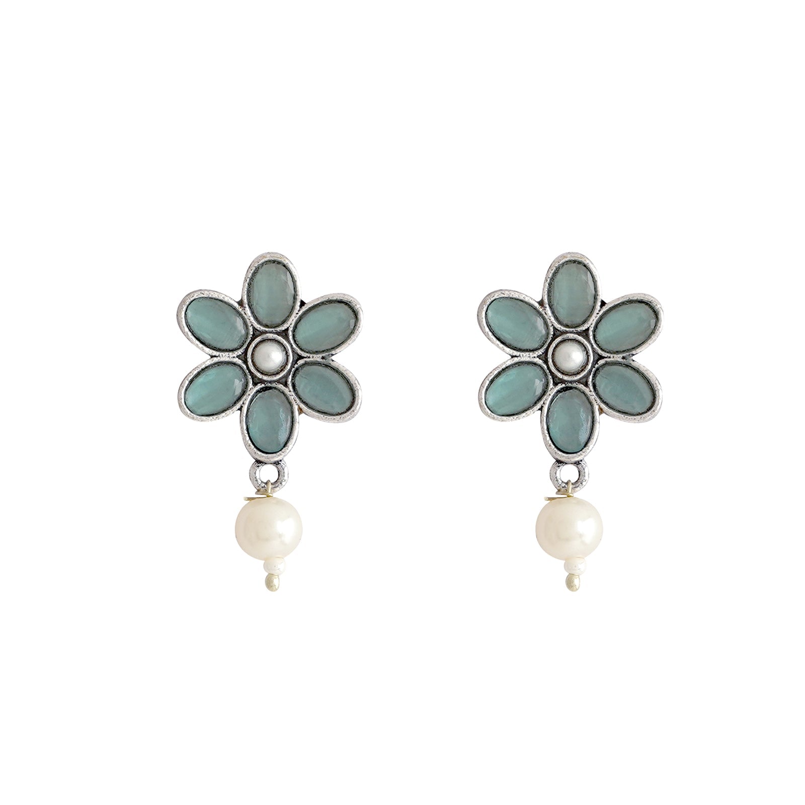 Teejh Silver Sea Green and Floral Motif Set