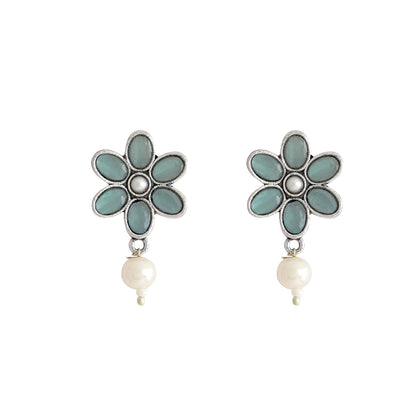 Teejh Silver Sea Green and Floral Motif Set
