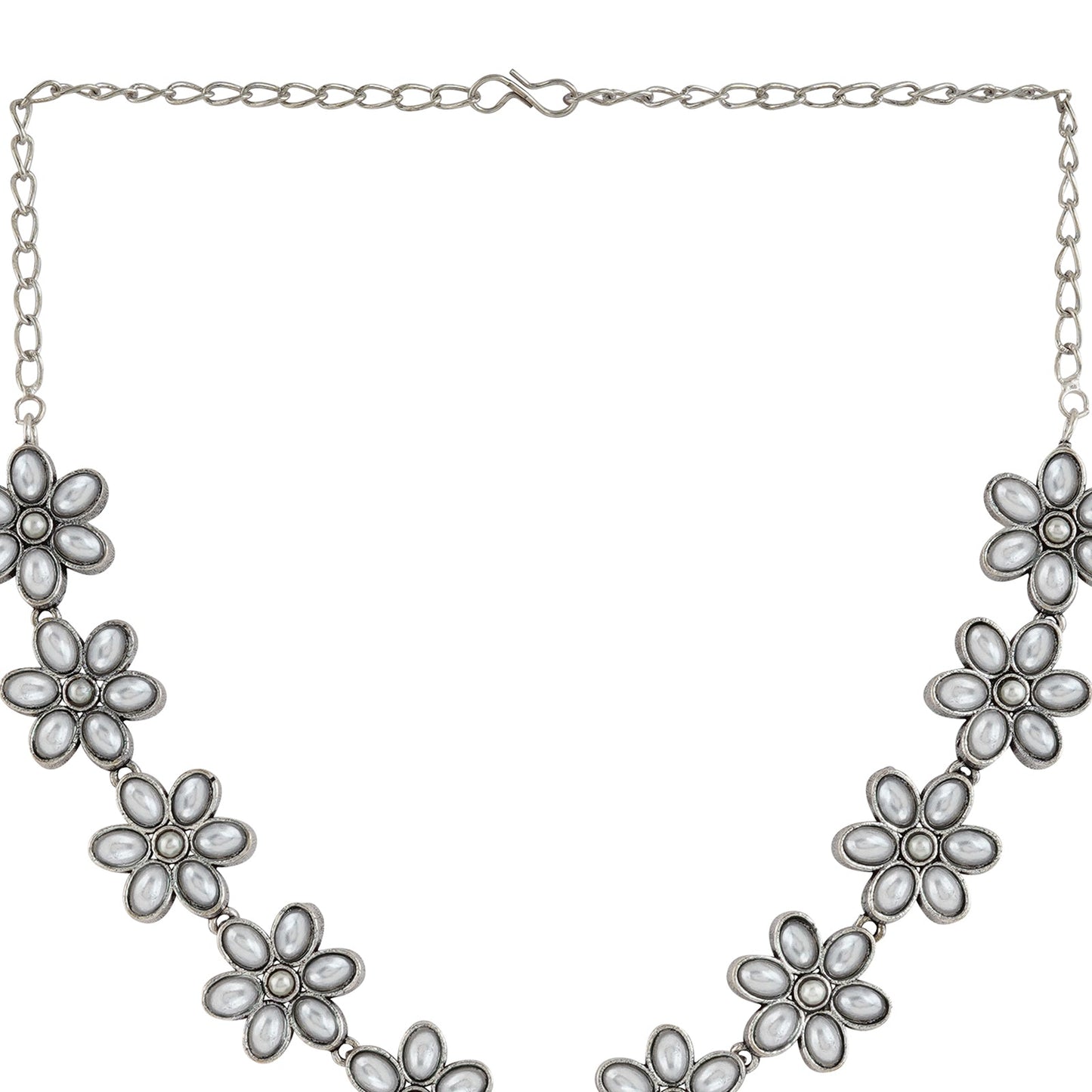 Kriya Silver Oxidised Pearl Necklace Set
